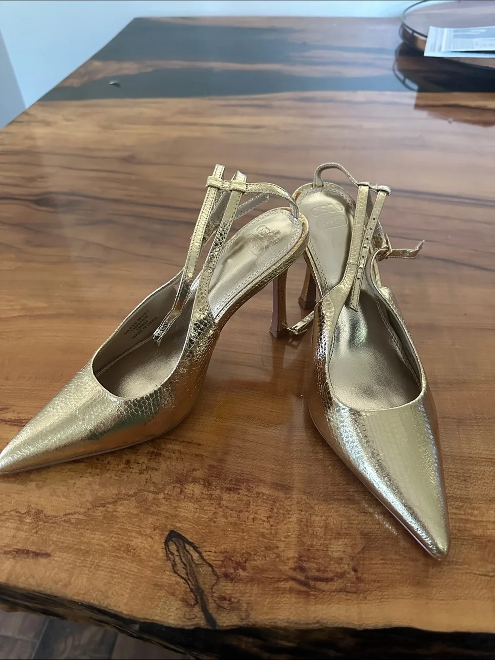 ASOS Metallic Gold Pointed Slingback Heels
